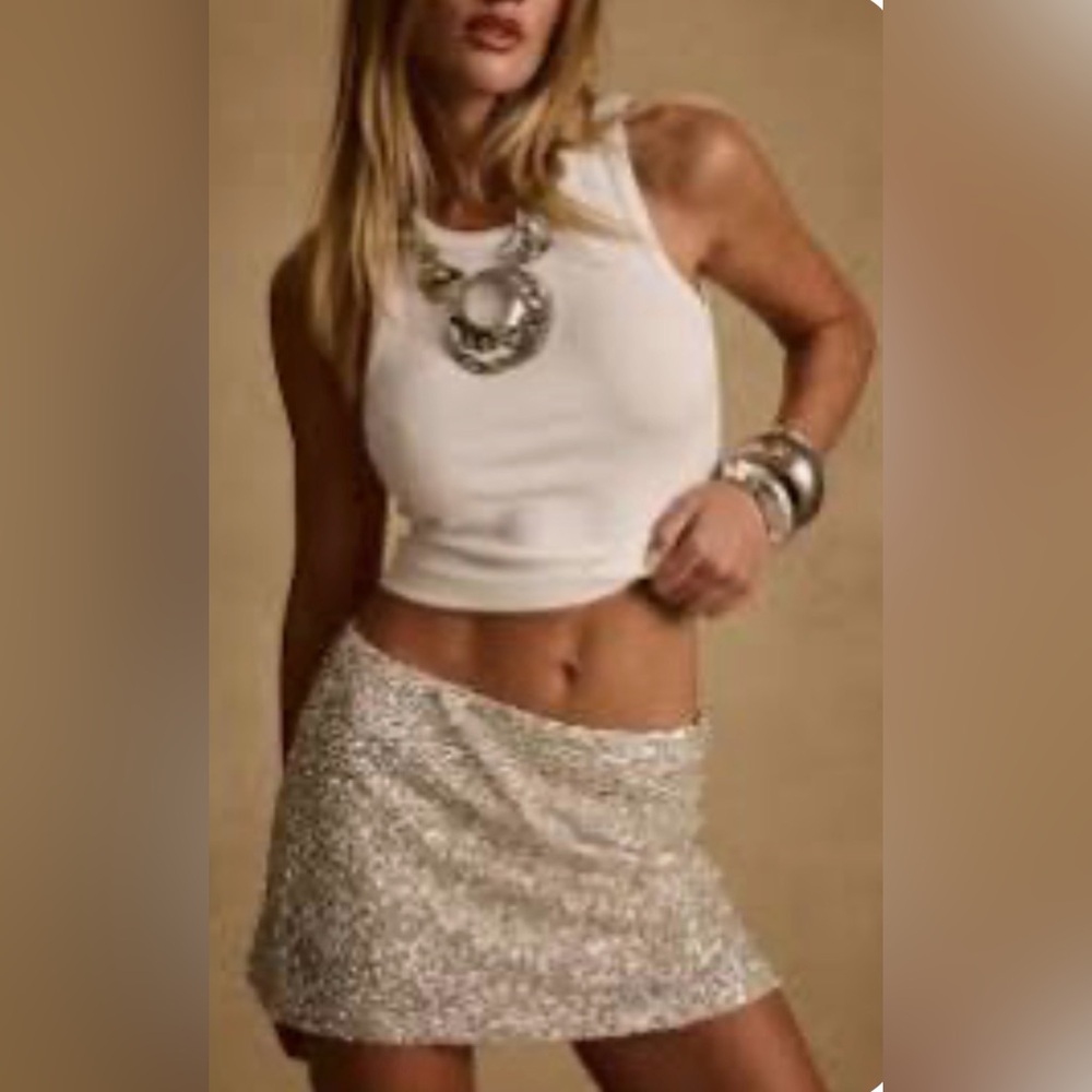 NWT Banana Republic boucle Champagne gold Sequin Embellished Skirt - size 0P